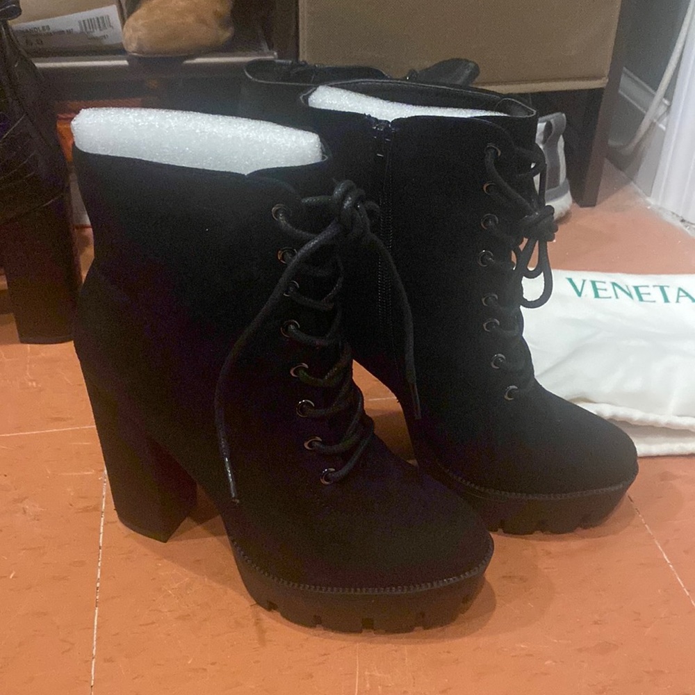 Brand new never been worn Black suede bootie heels